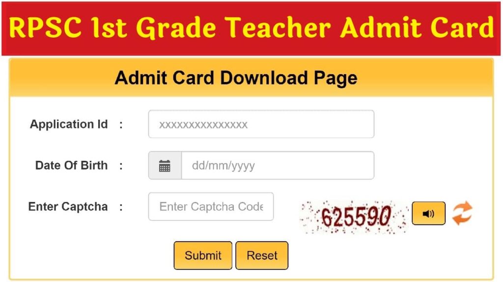 RPSC 1st Grade Teacher Admit Card 2025