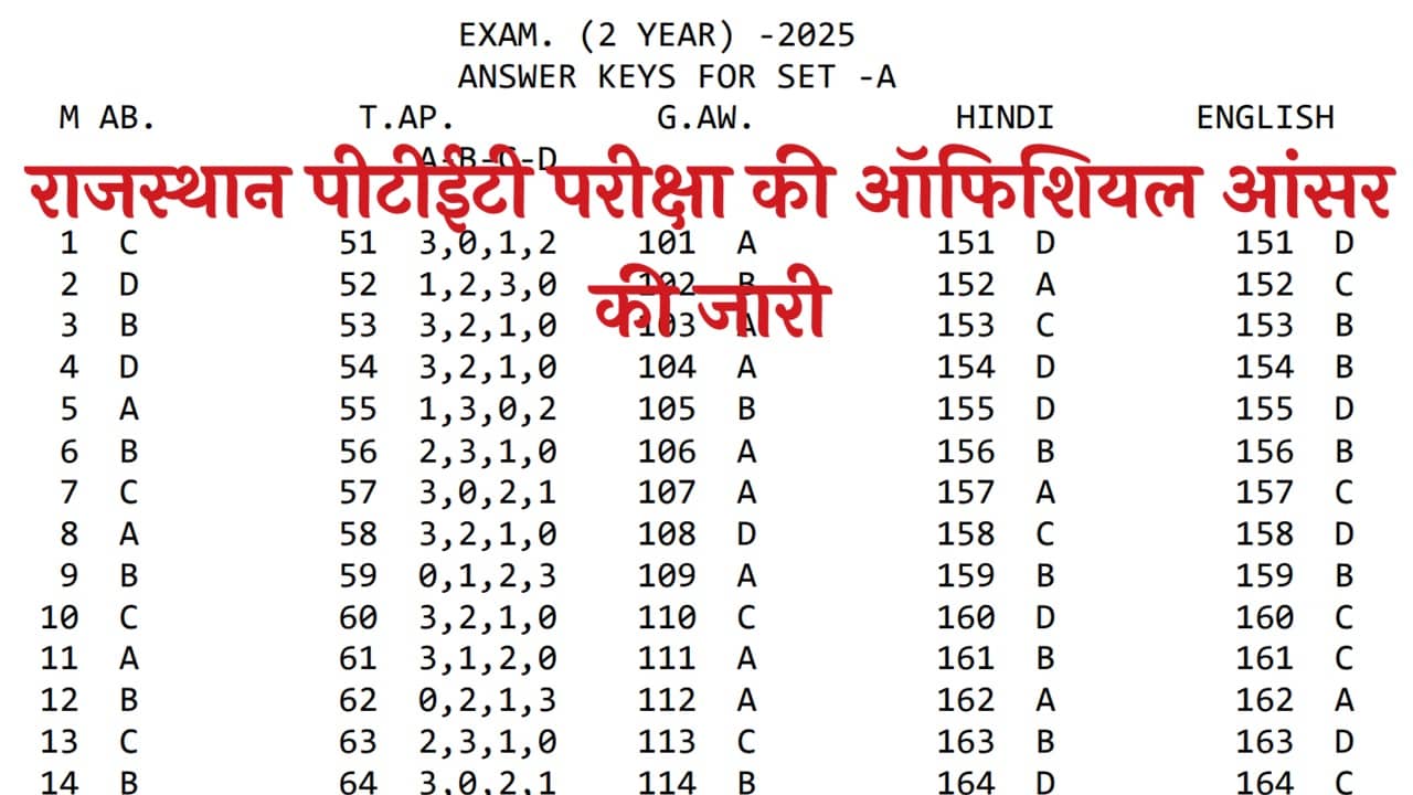 Rajasthan PTET Answer Key 2025
